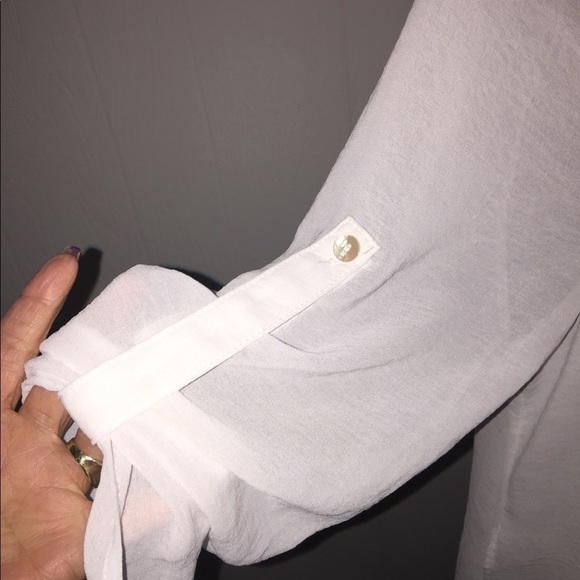 ChaCha Vente size large semi sheer mock wrap hi low convertible sleeves flowy - Picture 5 of 13